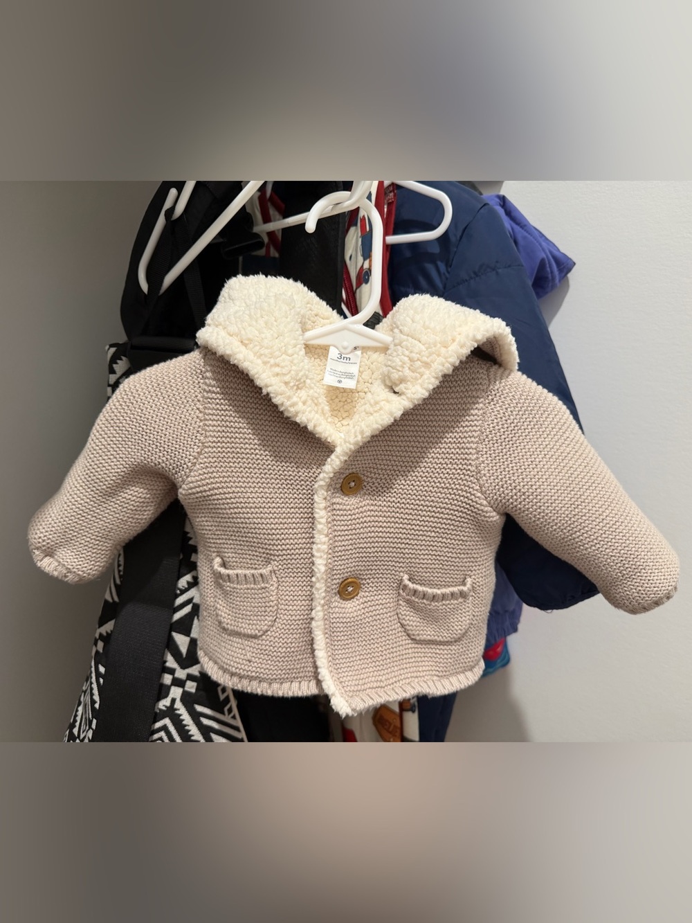 Carter's Cream Knit Puffer Jacket with Sherpa Lining